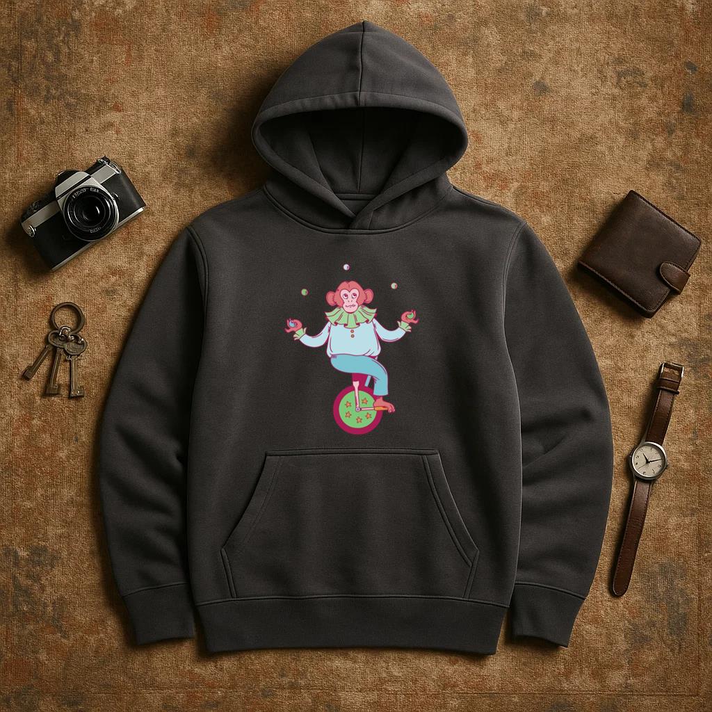 A Mischievous Monkey Juggler Riding A Unicycle Hoodie