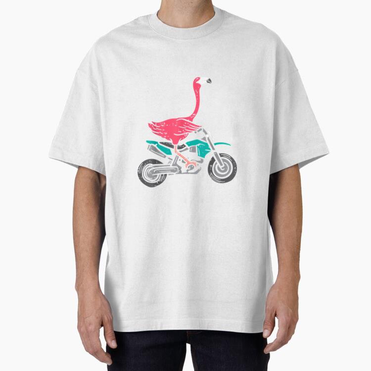 Flamingo Riding Dirt Bike Oversized T-Shirt