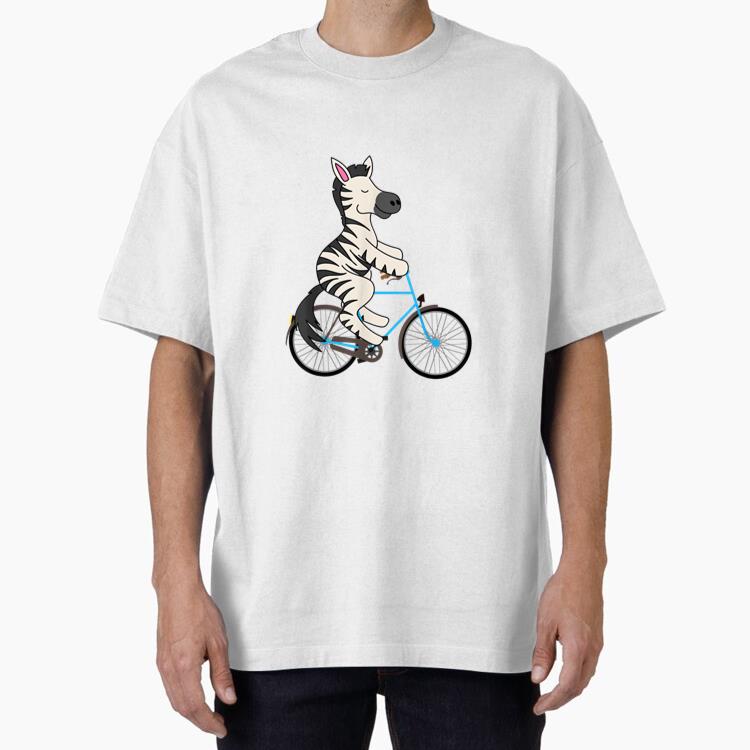 Zebra On Bike Black White Stripe Biking Oversized T-Shirt